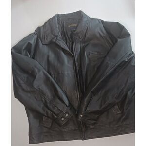 Shaver Lake Black Leather Coat Winter Jacket‎ Size 2XL
